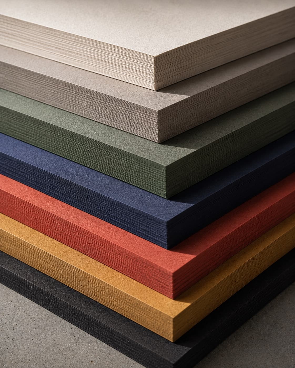 Fanned stack of textured speciality paper swatches